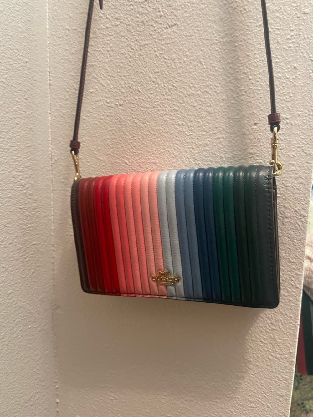 Coach Anna Multistripe Leather Quilted Crossbody Bag - Red to Green Ombre